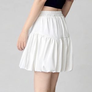 White Cloud A-Line Skirt with Anti-Exposure Lining, Floral Jellyfish Design, Summer Lantern Style, Age-Reducing Short Skirt for 25+