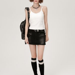 White Double-Strap Camisole for Women - Summer Layering Top with Chest Pads, Sexy Back Design, Perfect for Y2K and Korean Style Fashion