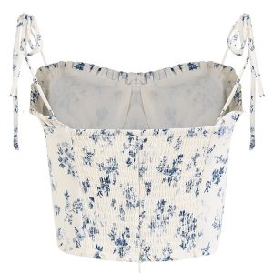 White Floral Ruffled Slim Fit Camisole Top - 2025 French Style Women's Fashion, Unique Design, Perfect for Spring & Summer