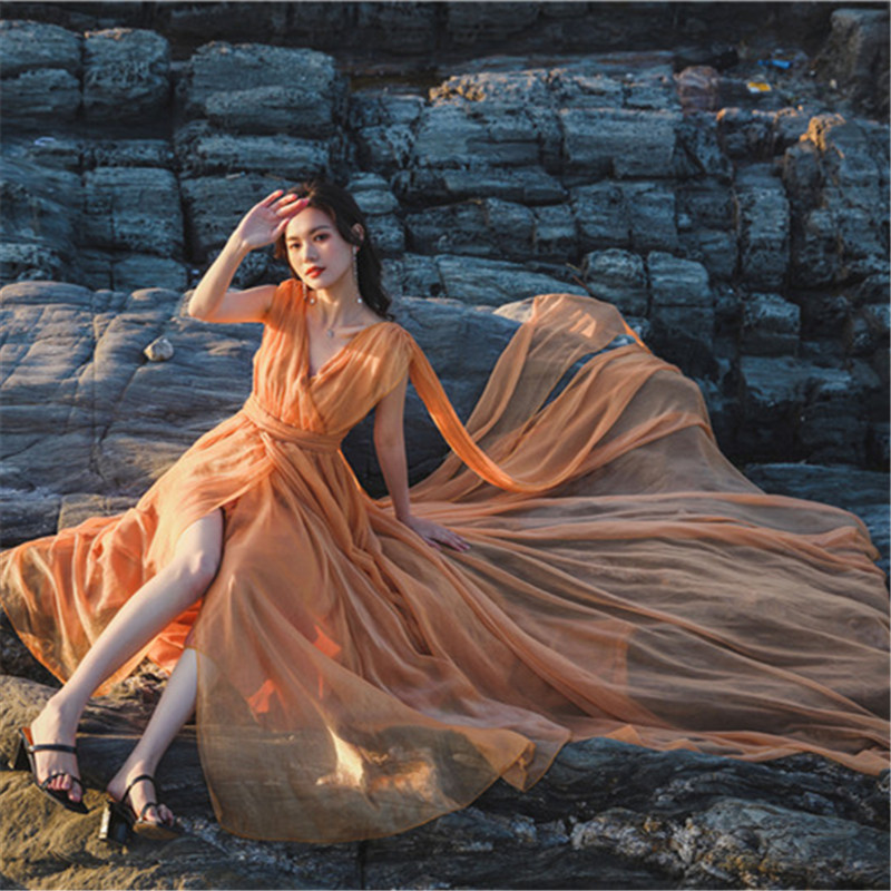 White Flowing Long Dress with Straps - Floor-Length Ethereal Wedding & Beach Dress for Seaside Photos, Boho Style White Flowing Long Dress with Straps - Floor-Length Ethereal Wedding & Beach Dress for Seaside Photos, Boho Style