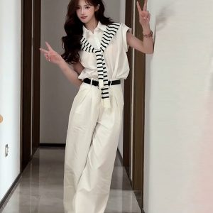 White Flutter Sleeve Short Sleeve Shirt for Women - French Style Summer Shawl Jacket, Loose Slimming Two-Piece Set, Trendy Fashion Top