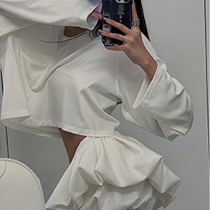 White Hepburn Floral Bud A-Line Skirt for Women - Summer Low-Waist Puff Half Skirt, Slimming Design for Effortless Style