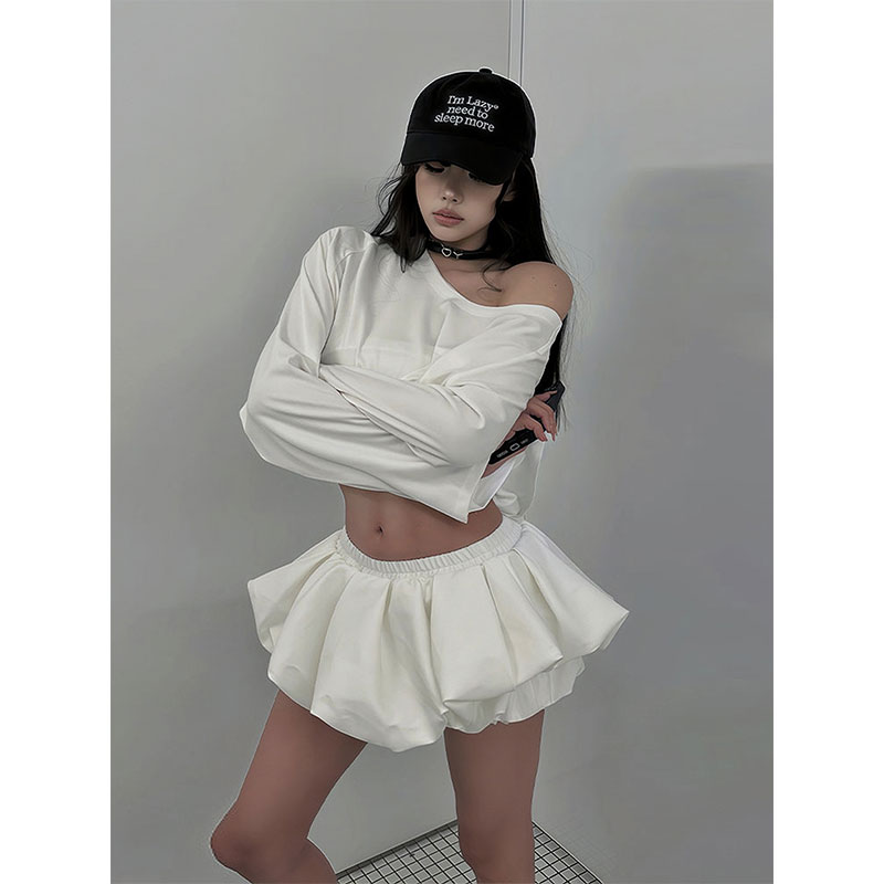 White Hepburn Floral Bud A-Line Skirt for Women - Summer Low-Waist Puff Half Skirt, Slimming Design for Effortless Style