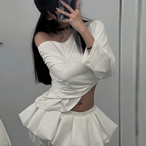 White Hepburn Floral Bud A-Line Skirt for Women - Summer Low-Waist Puff Half Skirt, Slimming Design for Effortless Style