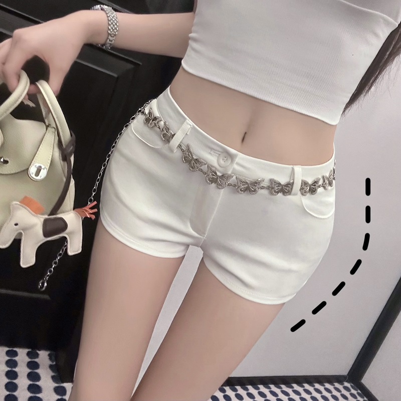 White High-Waisted Slim Fit Shorts for Women, Slimming Cut-Out Design, Trendy Hot Pants for Summer Style