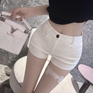 White High-Waisted Tailored Slim-Fit Shorts for Women - Versatile Hot Pants for Summer Fashion