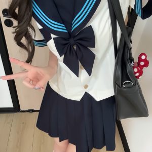 White JK Uniform Sailor Suit with Camellia Design - Women's Waist-Defined College Style Summer Short Sleeve Set
