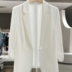 White Korean-Style Thin Blazer for Women - 2025 Summer Trendy Draping Acetate Suit, Age-Reducing Fashion