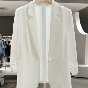 White Korean-Style Thin Blazer for Women - 2025 Summer Trendy Draping Acetate Suit, Age-Reducing Fashion