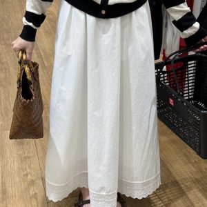 White Lace Splicing A-Line Half-Length Skirt for Women - 2025 New Style, Perfect for Petite Pear-Shaped Figures