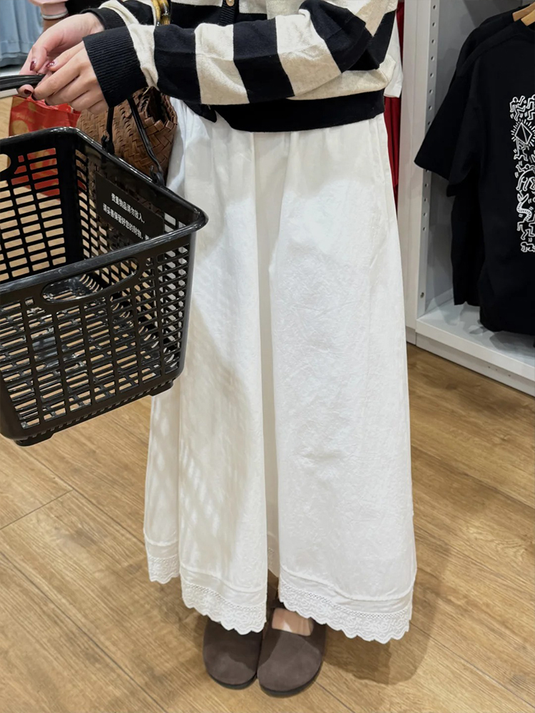 White Lace Splicing A-Line Half-Length Skirt for Women - 2025 New Style, Perfect for Petite Pear-Shaped Figures White Lace Splicing A-Line Half-Length Skirt for Women - 2025 New Style, Perfect for Petite Pear-Shaped Figures