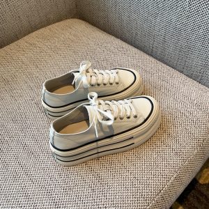 White Lace-Up Genuine Leather Sneakers for Women - Versatile Round Toe Thick Sole Casual Shoes for Spring 2025 Style