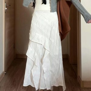 White Long Half Skirt 2025 - Korean Style Plus Size Irregular Mermaid Cake Skirt for a Slimming Look