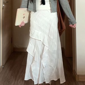 White Long Half Skirt 2025 - Korean Style Plus Size Irregular Mermaid Cake Skirt for a Slimming Look