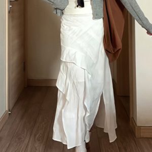 White Long Half Skirt 2025 - Korean Style Plus Size Irregular Mermaid Cake Skirt for a Slimming Look