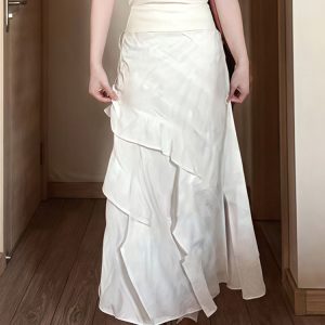 White Long Half Skirt 2025 - Korean Style Plus Size Irregular Mermaid Cake Skirt for a Slimming Look