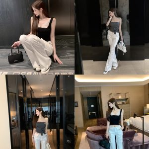 White Low Waist Slim Fit Floor-Length Flared Work Pants for Women - Chic Professional Style