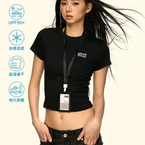 White Minimalist Letter Print Short Sleeve T-Shirt for Women – Summer Slim Fit Top, Trendy Casual Style for Hot Girl Vibes