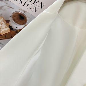 White Minimalist Pearl Button Double-Breasted Suit Jacket for Women - Exquisite Spring Autumn Blazer for Effortless Style