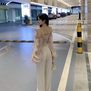 White Satin Wide-Leg Pants for Women with Rhinestone Detail, Loose Fit, Flattering Draping, Versatile Y2K Style Long Trousers