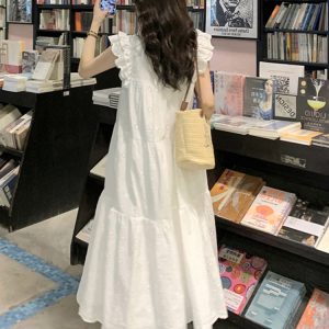 White Short Sleeve Plus Size A-Line Dress for Women, Summer Flattering Loose Fit, Elegant and Comfortable, Perfect for Chubby Figures