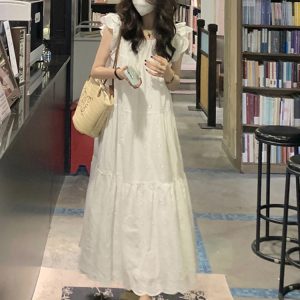 White Short Sleeve Plus Size A-Line Dress for Women, Summer Flattering Loose Fit, Elegant and Comfortable, Perfect for Chubby Figures