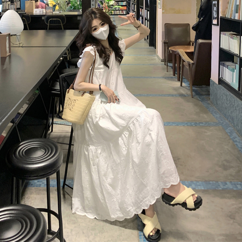 White Short Sleeve Plus Size A-Line Dress for Women, Summer Flattering Loose Fit, Elegant and Comfortable, Perfect for Chubby Figures