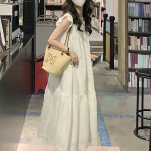 White Short Sleeve Plus Size A-Line Dress for Women, Summer Flattering Loose Fit, Elegant and Comfortable, Perfect for Chubby Figures