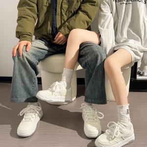 White Thick-Soled Casual Sneakers for Women - Simple Versatile Sports Shoes for Summer 2025, Trendy and Comfortable Footwear