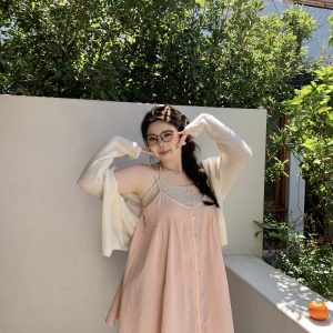 White Thin Knit Cardigan for Women - Soft, Sun-Protective Layering Item, Slightly Chubby, Misty Girl Style