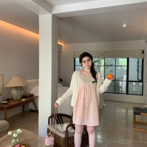 White Thin Knit Cardigan for Women - Soft, Sun-Protective Layering Item, Slightly Chubby, Misty Girl Style