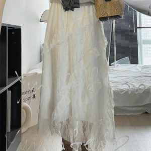 White Tulle Half-Length Skirt for Women, Plus-Size Irregular Design, Mid-Length Lace Skirt to Flatter Hips, 2025 Style