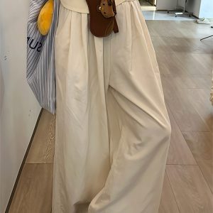 White Wide-Leg Casual Pants for Women - Summer 2025 Thin Loose BF Style Plus Size Draped Trousers