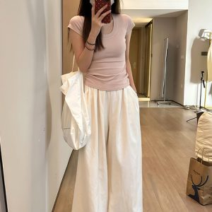 White Wide-Leg Casual Pants for Women - Summer 2025 Thin Loose BF Style Plus Size Draped Trousers