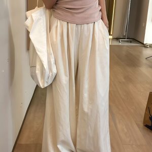 White Wide-Leg Casual Pants for Women - Summer 2025 Thin Loose BF Style Plus Size Draped Trousers