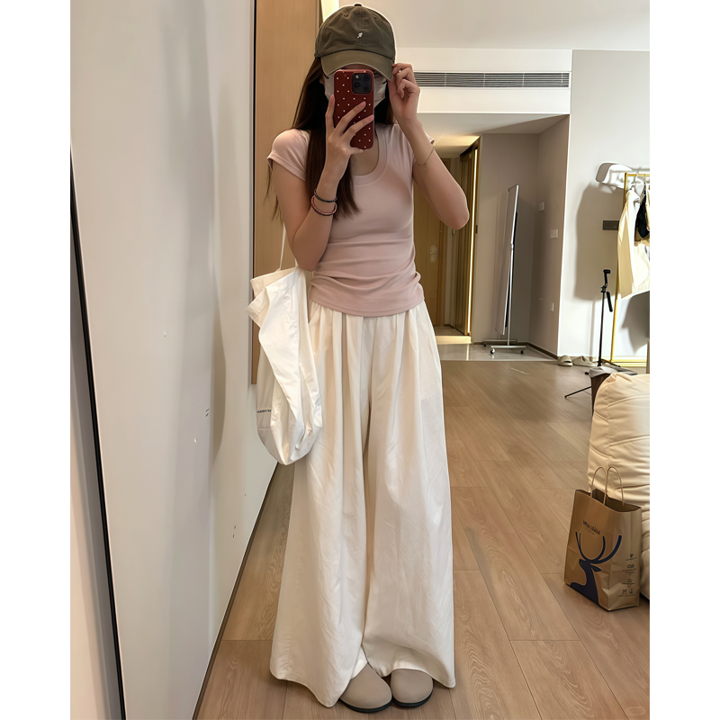 White Wide-Leg Casual Pants for Women - Summer 2025 Thin Loose BF Style Plus Size Draped Trousers
