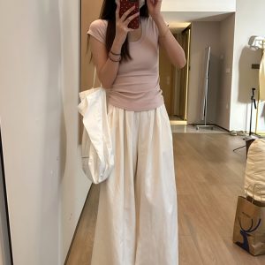 White Wide-Leg Casual Pants for Women - Summer 2025 Thin Loose BF Style Plus Size Draped Trousers