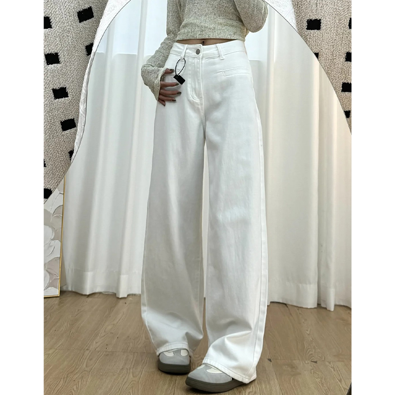 White Wide-Leg Jeans for Plus Size Women - 2025 New Style, Slimming Loose Straight-Leg Pants for Petite and Curvy Fit