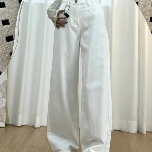 White Wide-Leg Jeans for Plus Size Women - 2025 New Style, Slimming Loose Straight-Leg Pants for Petite and Curvy Fit