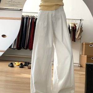 White Wide-Leg Pants for Women - 2025 New Style Loose High-Waisted Plus Size Slimming BF Fashion