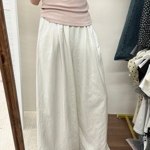 White Wide-Leg Pants for Women - Loose Fit Casual Summer Trousers - Relaxed Korean Style 2025 Fashion