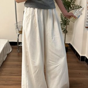 White Wide-Leg Pants for Women - Loose Fit Casual Summer Trousers - Relaxed Korean Style 2025 Fashion