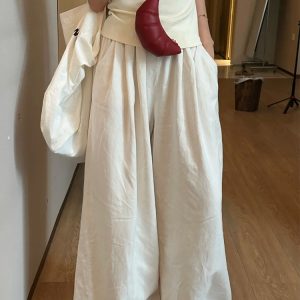 White Wide-Leg Pants for Women - Loose Fit Casual Summer Trousers - Relaxed Korean Style 2025 Fashion
