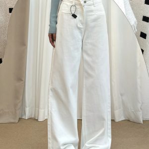 White Wide-Leg Pants for Women - Summer 2025 Thin Straight-Leg Jeans, Plus Size for Curvy Figures, Flattering Fit for Petites