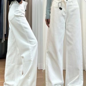 White Wide-Leg Pants for Women - Summer 2025 Thin Straight-Leg Jeans, Plus Size for Curvy Figures, Flattering Fit for Petites