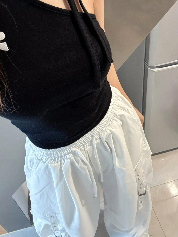 White Wide-Leg Work Pants for Women - Casual Hip-Hop Street Dance Style, Loose Fit, Floor-Length Sports Trousers White Wide-Leg Work Pants for Women - Casual Hip-Hop Street Dance Style, Loose Fit, Floor-Length Sports Trousers