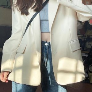 White Women's Blazer - High-End Street Fashion Suit Jacket, Loose Casual Silhouette, Slim Fit for Spring & Autumn 2025