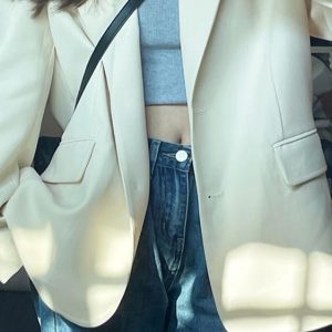White Women's Blazer - High-End Street Fashion Suit Jacket, Loose Casual Silhouette, Slim Fit for Spring & Autumn 2025