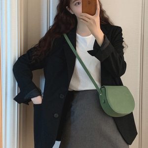 White Women's Blazer - High-End Street Fashion Suit Jacket, Loose Casual Silhouette, Slim Fit for Spring & Autumn 2025