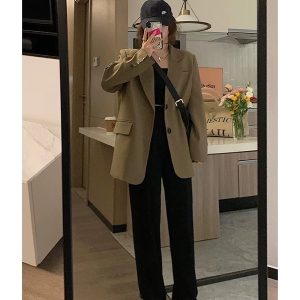 White Women's Blazer - High-End Street Fashion Suit Jacket, Loose Casual Silhouette, Slim Fit for Spring & Autumn 2025